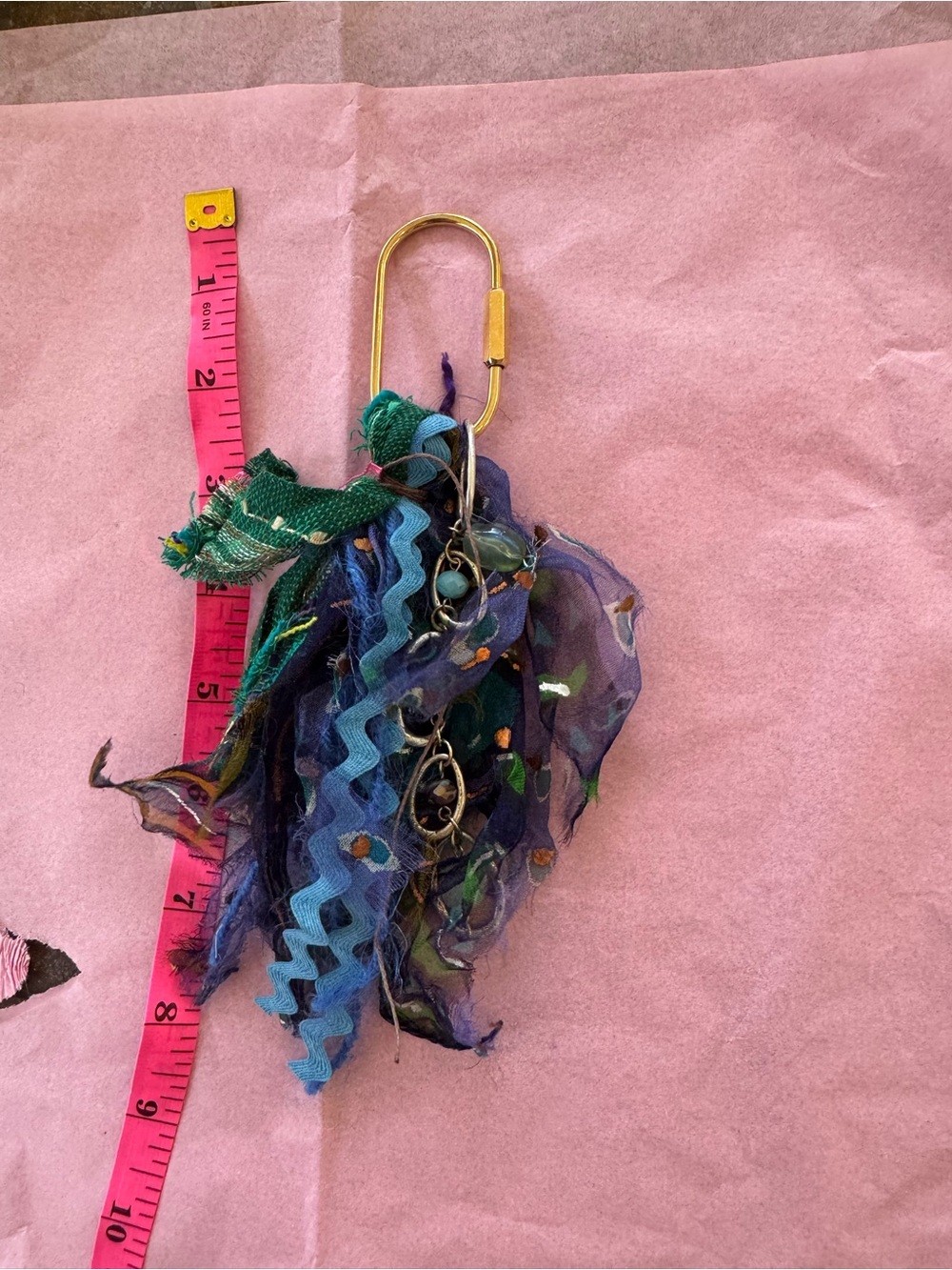Boho Blue & Green Tassel Keychain Charm
